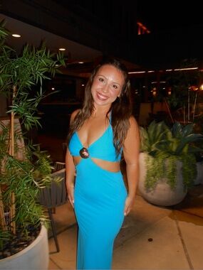 Bright Blue Cutout Halter Maxi Dress